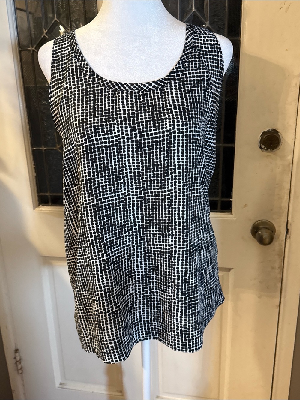 Audrey 3+1 Black and White Grid-Print Sleeveless Tank